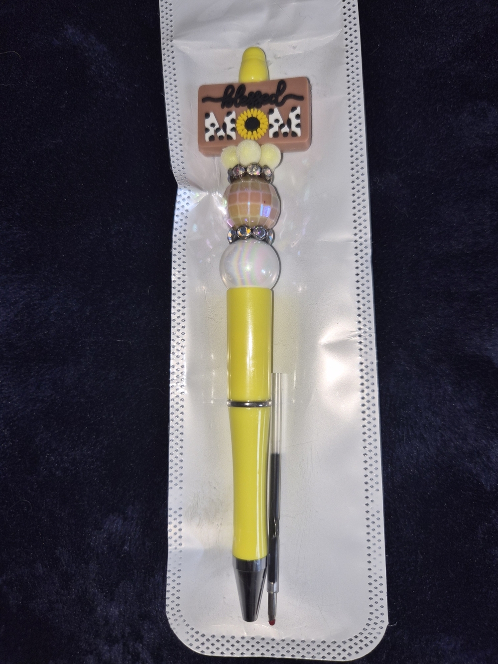 Source Unknown Yellow Beaded Sunflower Stylus Pen
